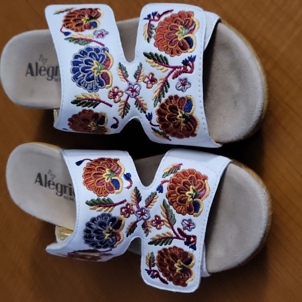 Alegria 8 8.5 Or 38 Embroidered White Sandals With Velcro - Picture 7 of 17